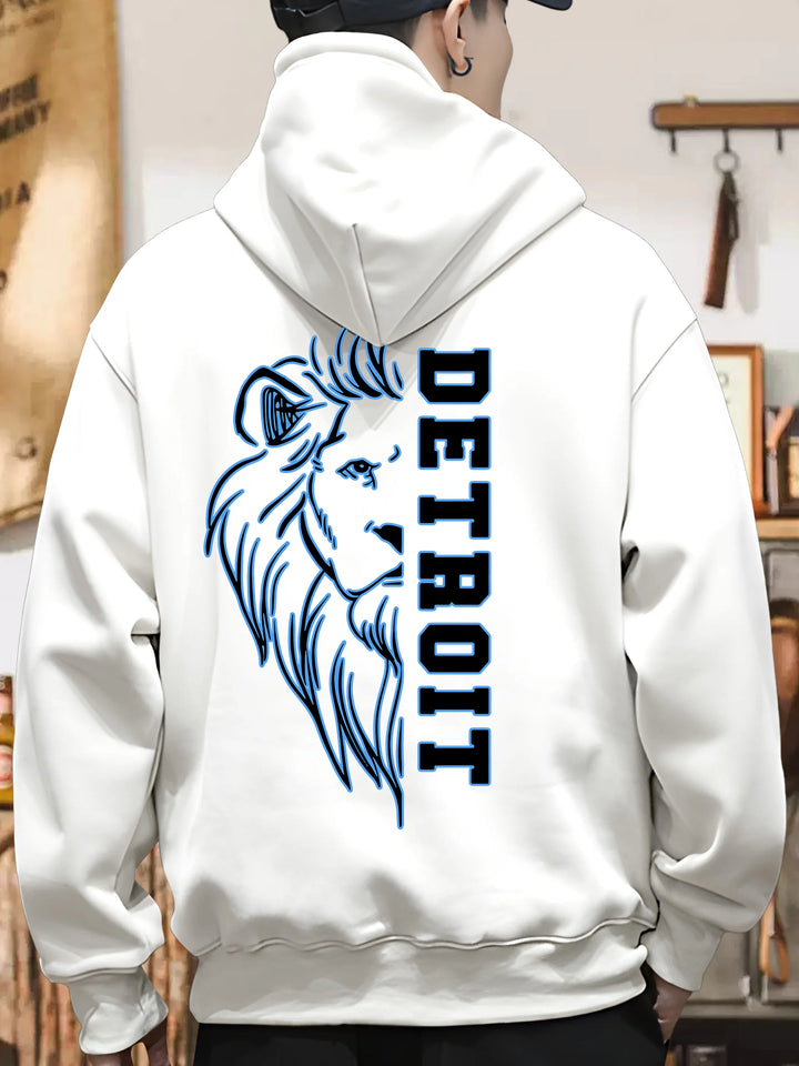 Detroit Football Cotton Hoodie - Relaxed Fit, Classic Crew Neckline - Perfect for Fall and Winter Season