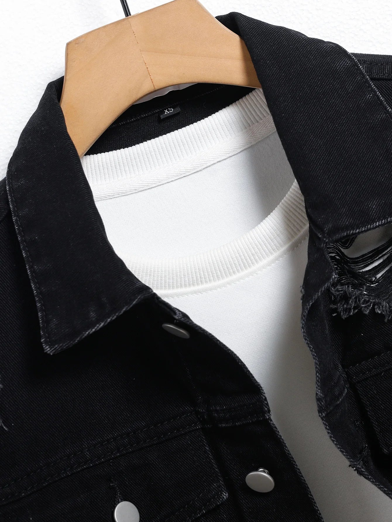 Men's Denim Jacket - Black Regular Jacket, Street Fashion with Rips, Suitable for Daily Casual Outings