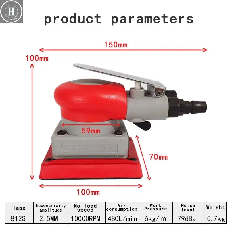 Pneumatic Grinding Machine 70x100mm Small Square Dry Grinding Head Vibrating Car Paint Surface Polishing Sandpaper Machine HALALZEN