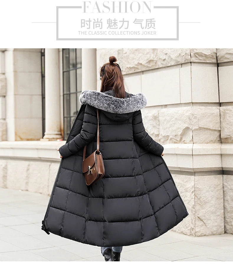 Fashion Warm Hooded Winter Coat Women Fur Collar Jacket Casual Bisic Coats Female Lady Lengthen Thickening Waterproof Slim Parka