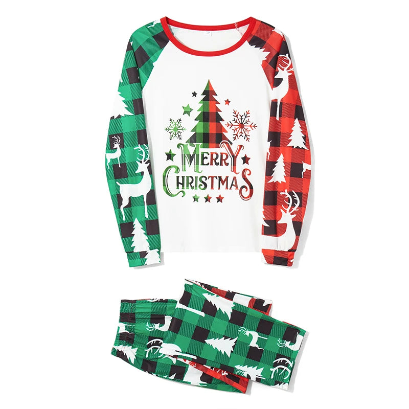 Christmas Family Pajamas Matching Set Reindeer Print Long Sleeve Tops and Striped Pants Sleepwear for the Holidays