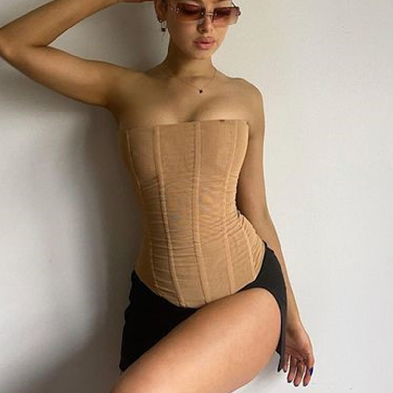 Skinny Sleeveless Tube Top Women Summer New Mesh Crop Corset Tank Party Streetwear Chest Halalzen