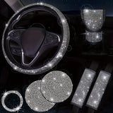 Bling Car Accessories For Women Bling Steering Wheel Cover Bling Car Coasters Bling Set Seat Belt Shoulder Pads Ring Emblem Sticker Gear Shift Cover