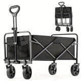 220LBS HeavyDuty 1pc Collapsible Foldable Wagon Cart  AllTerrain Utility Cart with Stainless Steel Frame for Beach Lawn Sports Camping  Black 30 Wide