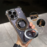 UltraThin Transparent LeakProof Phone Case with Lens Protection Film  Air Cushion Magnetic Buckle and Holder  Innovative Design for iPhone Series