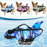 Medium Breed Adjustable Dog Life Jacket with Rescue Handle  Lightweight Floating Shark Design Woven Nylon  PVC Material  Perfect for Outdoor Surfing Beach and Water Activities